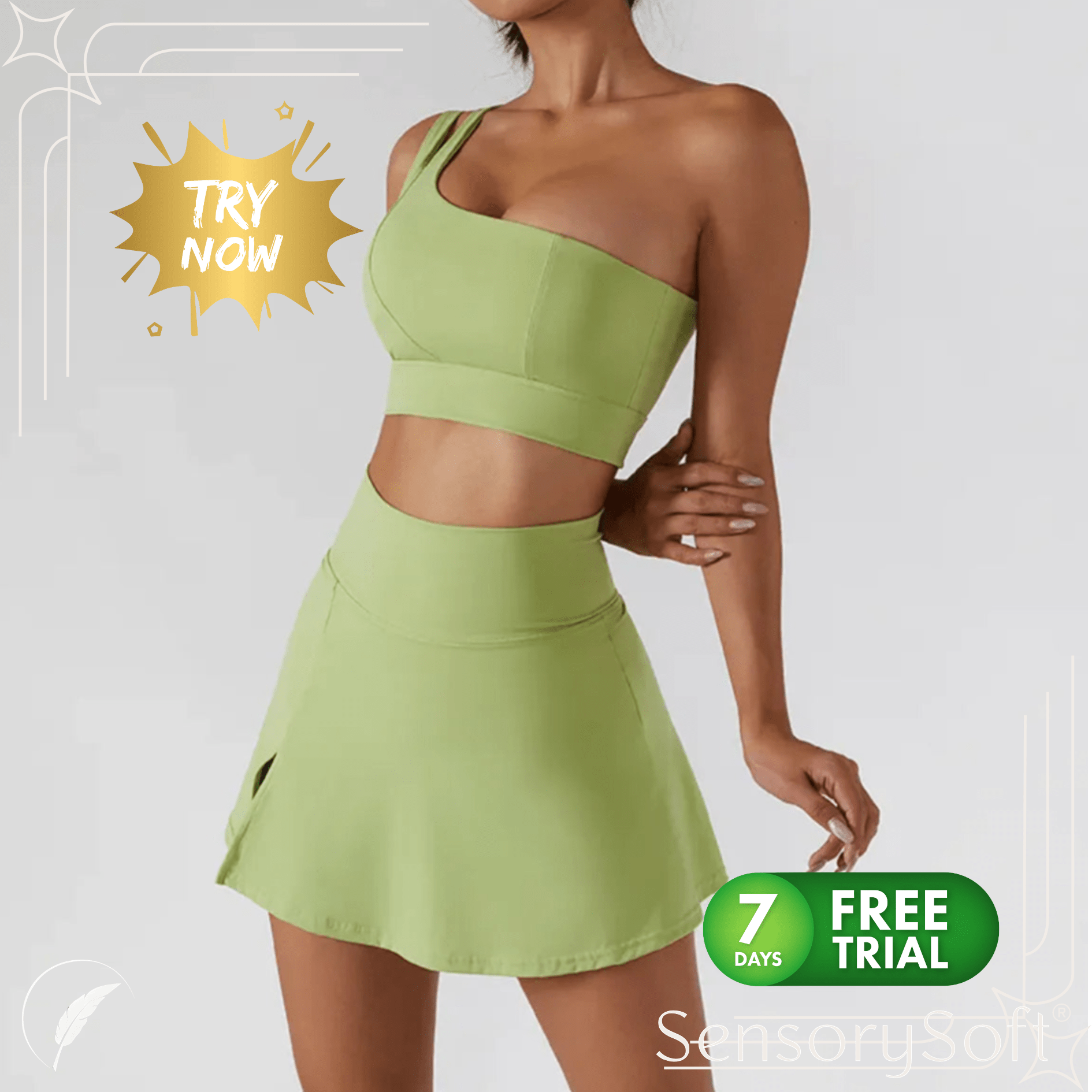 Activewear - One Shoulder Stretch Yoga Bra & Shockproof Women's Activewear Skirts - SensorySoft