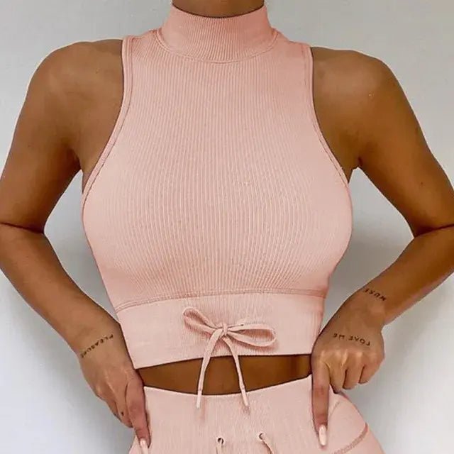 Backless Bra Strap Vest High Waist Leggings Shorts Fashion Sportswear - SensorySoft