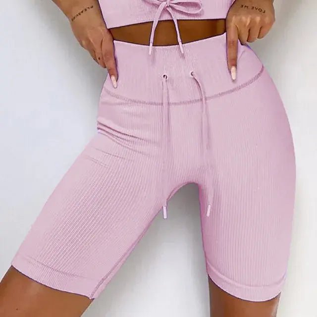 Backless Bra Strap Vest High Waist Leggings Shorts Fashion Sportswear - SensorySoft