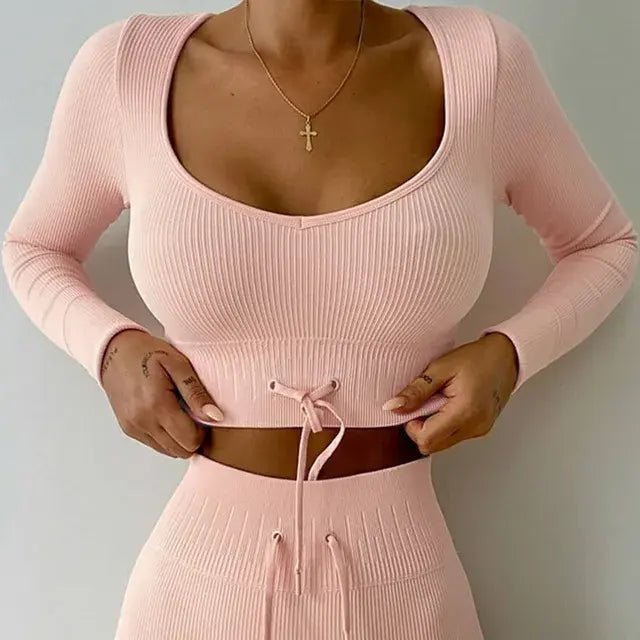 Backless Bra Strap Vest High Waist Leggings Shorts Fashion Sportswear - SensorySoft