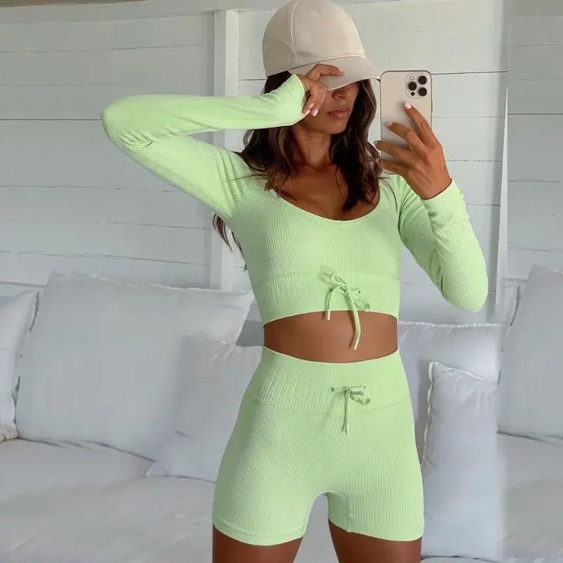 Backless Bra Strap Vest High Waist Leggings Shorts Fashion Sportswear - SensorySoft