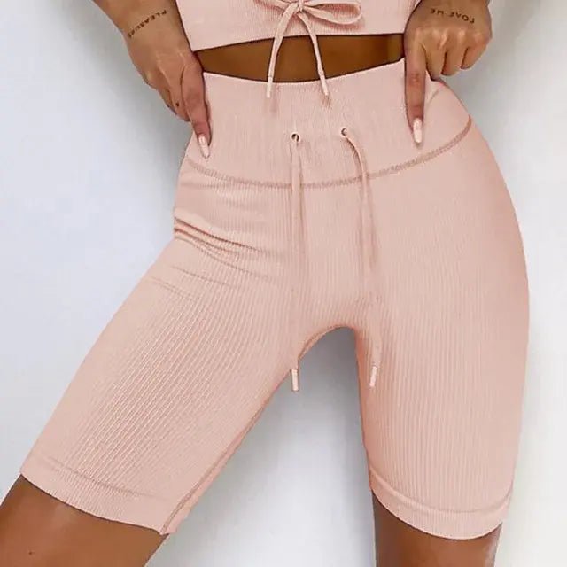 Backless Bra Strap Vest High Waist Leggings Shorts Fashion Sportswear - SensorySoft