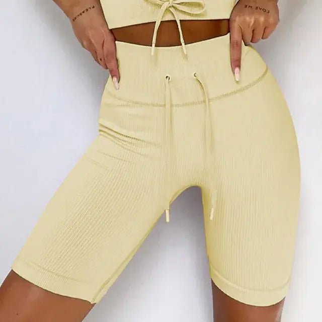 Backless Bra Strap Vest High Waist Leggings Shorts Fashion Sportswear - SensorySoft