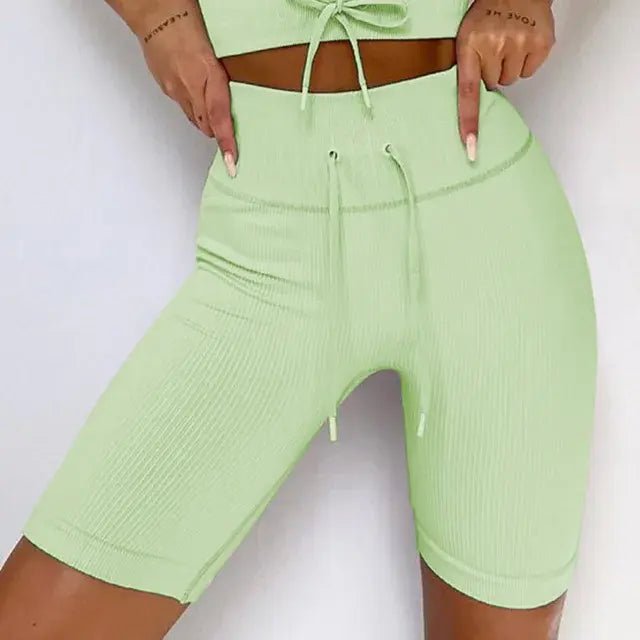 Backless Bra Strap Vest High Waist Leggings Shorts Fashion Sportswear - SensorySoft