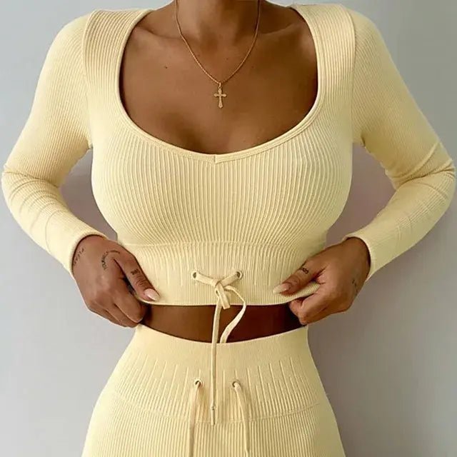 Backless Bra Strap Vest High Waist Leggings Shorts Fashion Sportswear - SensorySoft