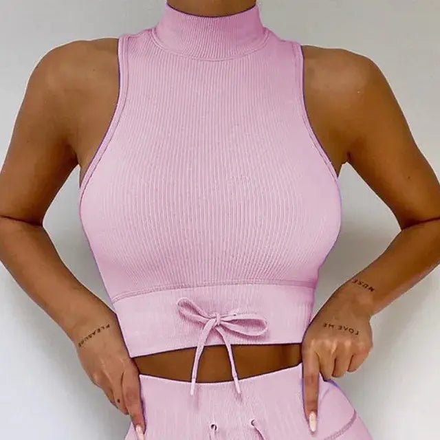 Backless Bra Strap Vest High Waist Leggings Shorts Fashion Sportswear - SensorySoft