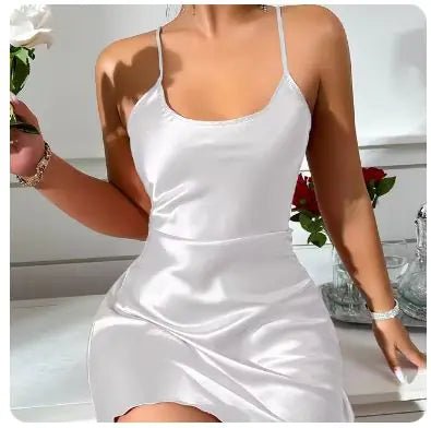 Backless Ice Silk Slip Dress – Summer Nightwear Elegance - White Color - SensorySoft