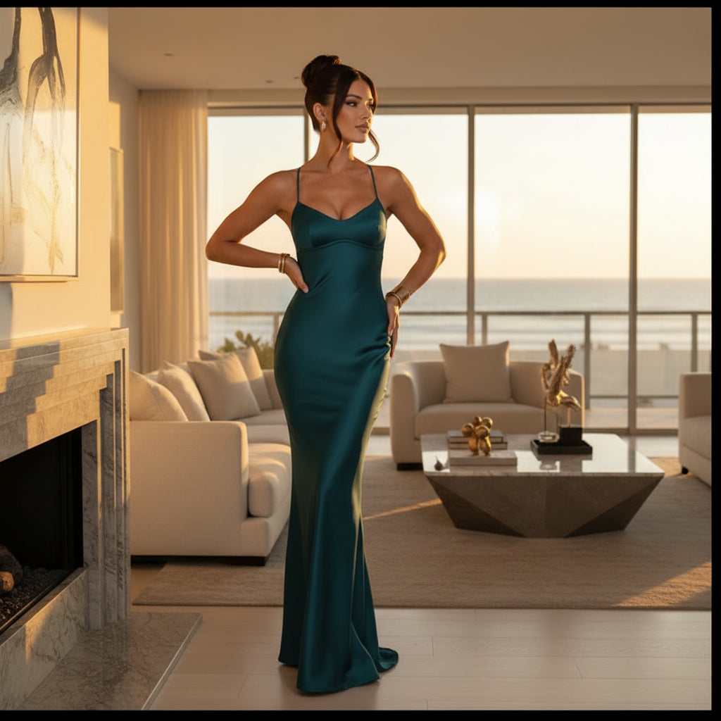 Sexy Satin Lace-up Backless Elegance Dress
