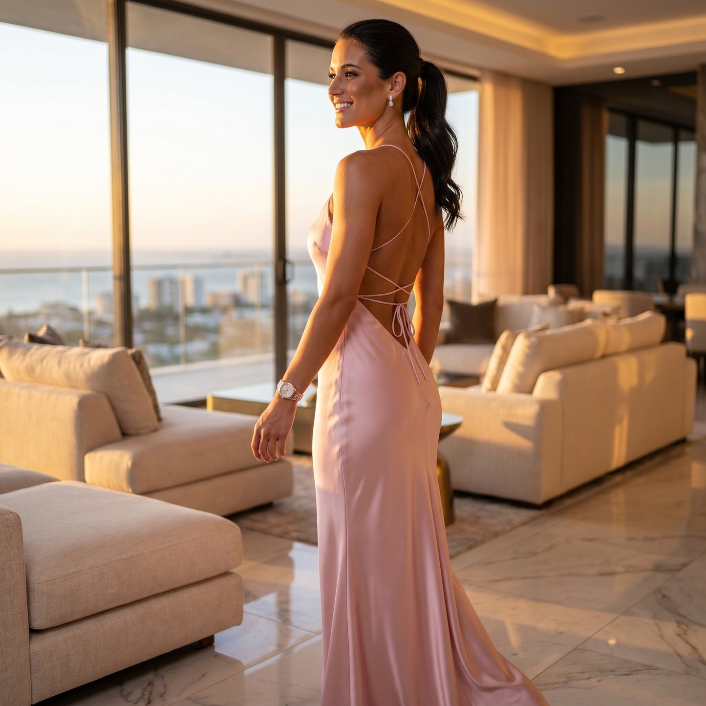 Sexy Satin Lace-up Backless Elegance Dress