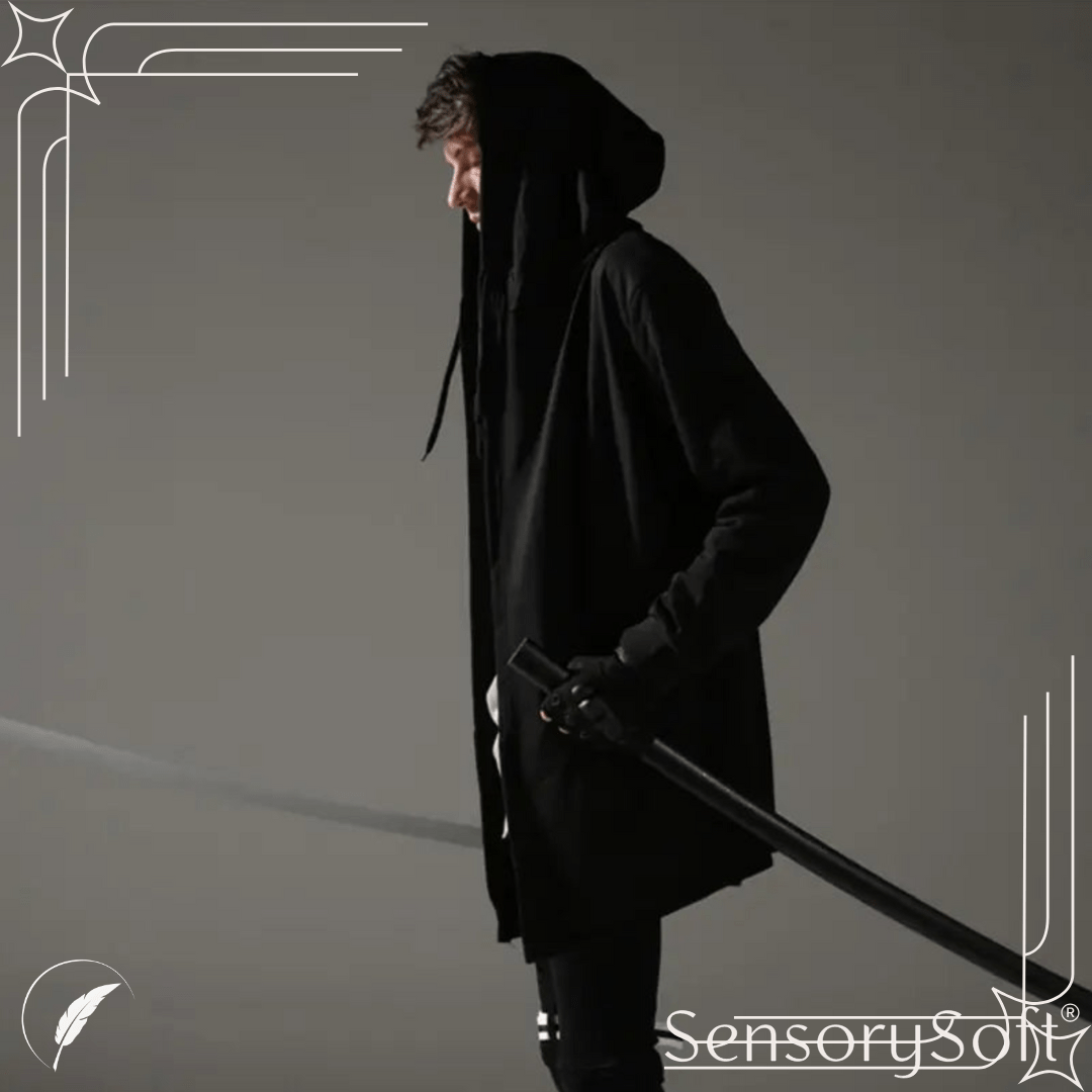 Black Hooded Wizard Trench Coat Windbreaker - SensorySoft