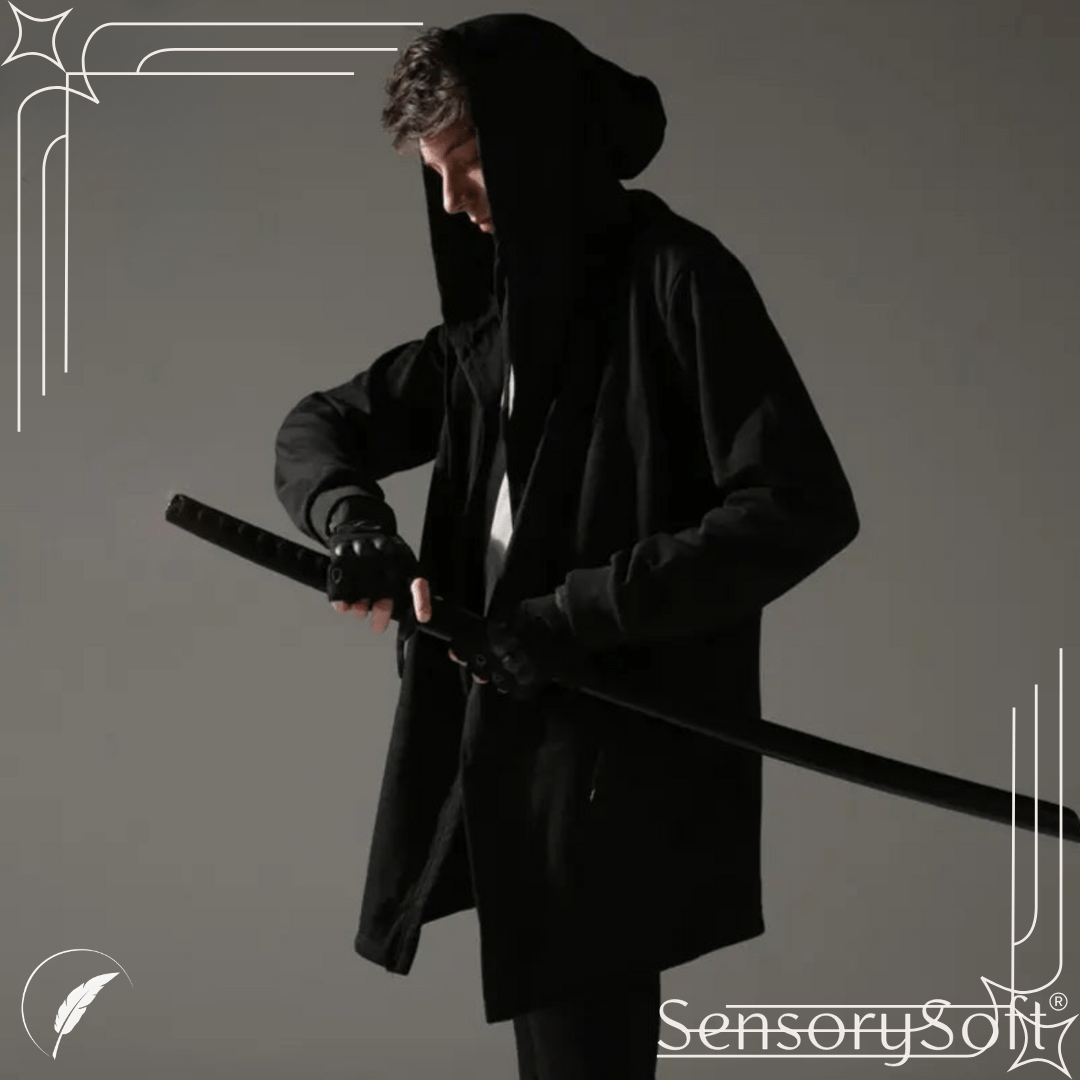Black Hooded Wizard Trench Coat Windbreaker - SensorySoft