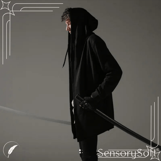Black Hooded Wizard Trench Coat Windbreaker - SensorySoft