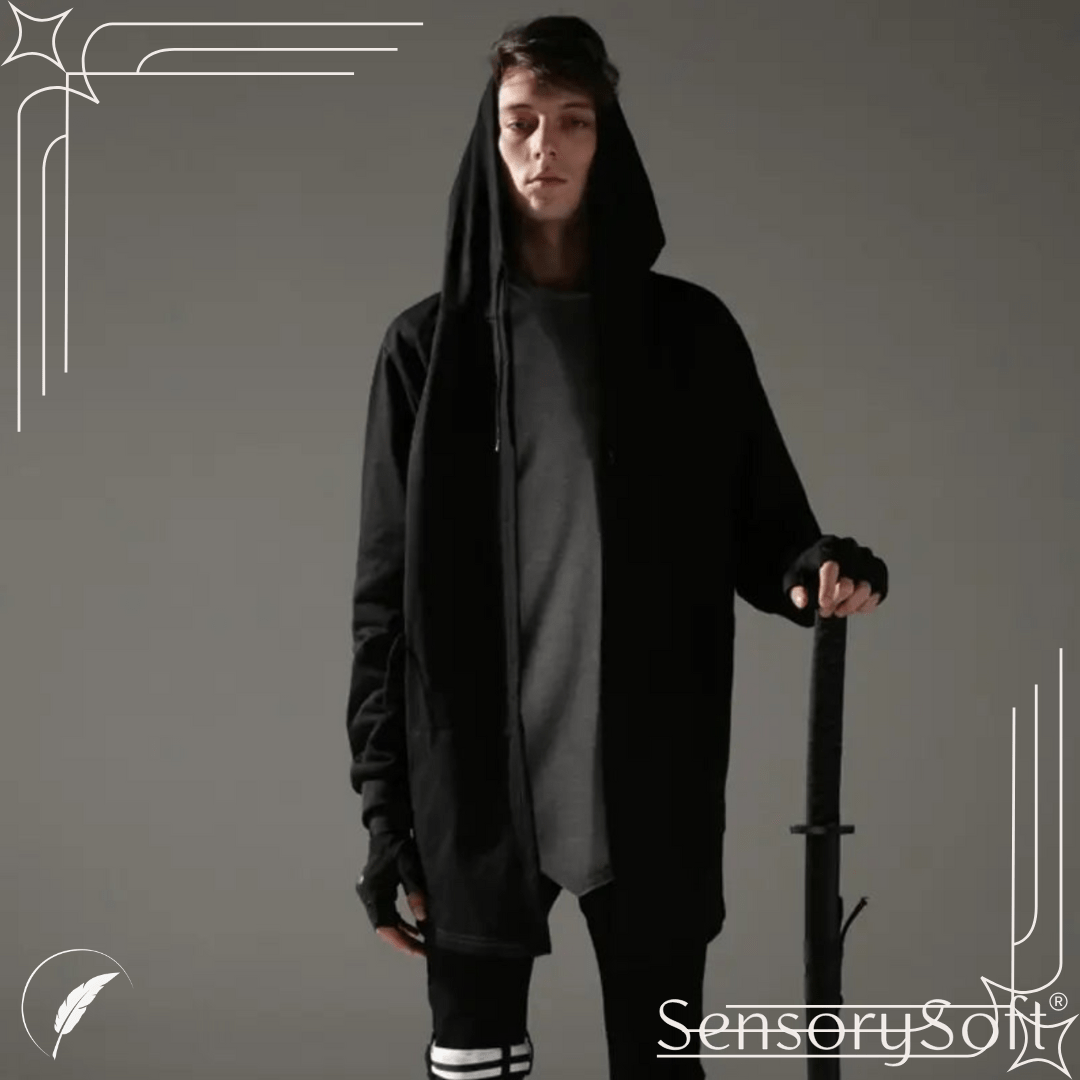 Black Hooded Wizard Trench Coat Windbreaker - SensorySoft