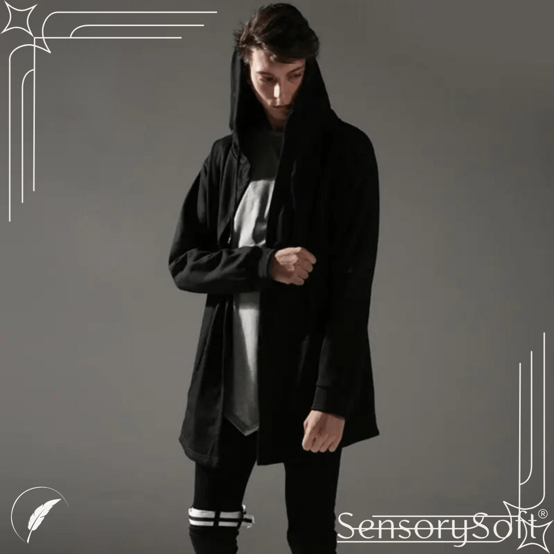 Black Hooded Wizard Trench Coat Windbreaker - SensorySoft