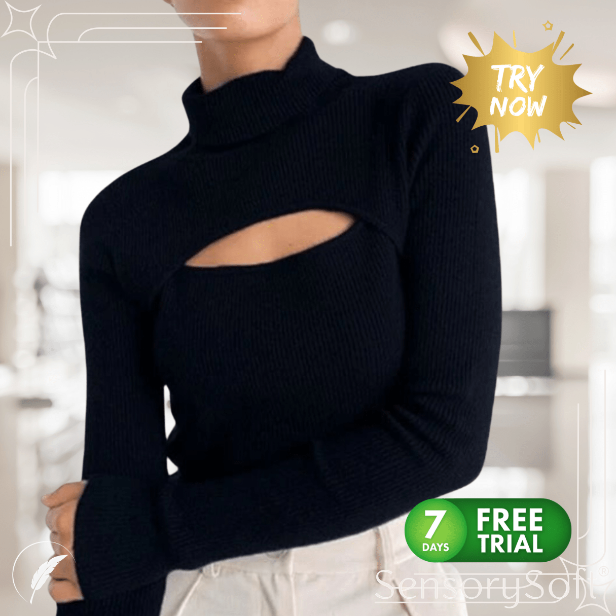 Black T Shirts Knitted Long Sleeve Crop Top - SensorySoft