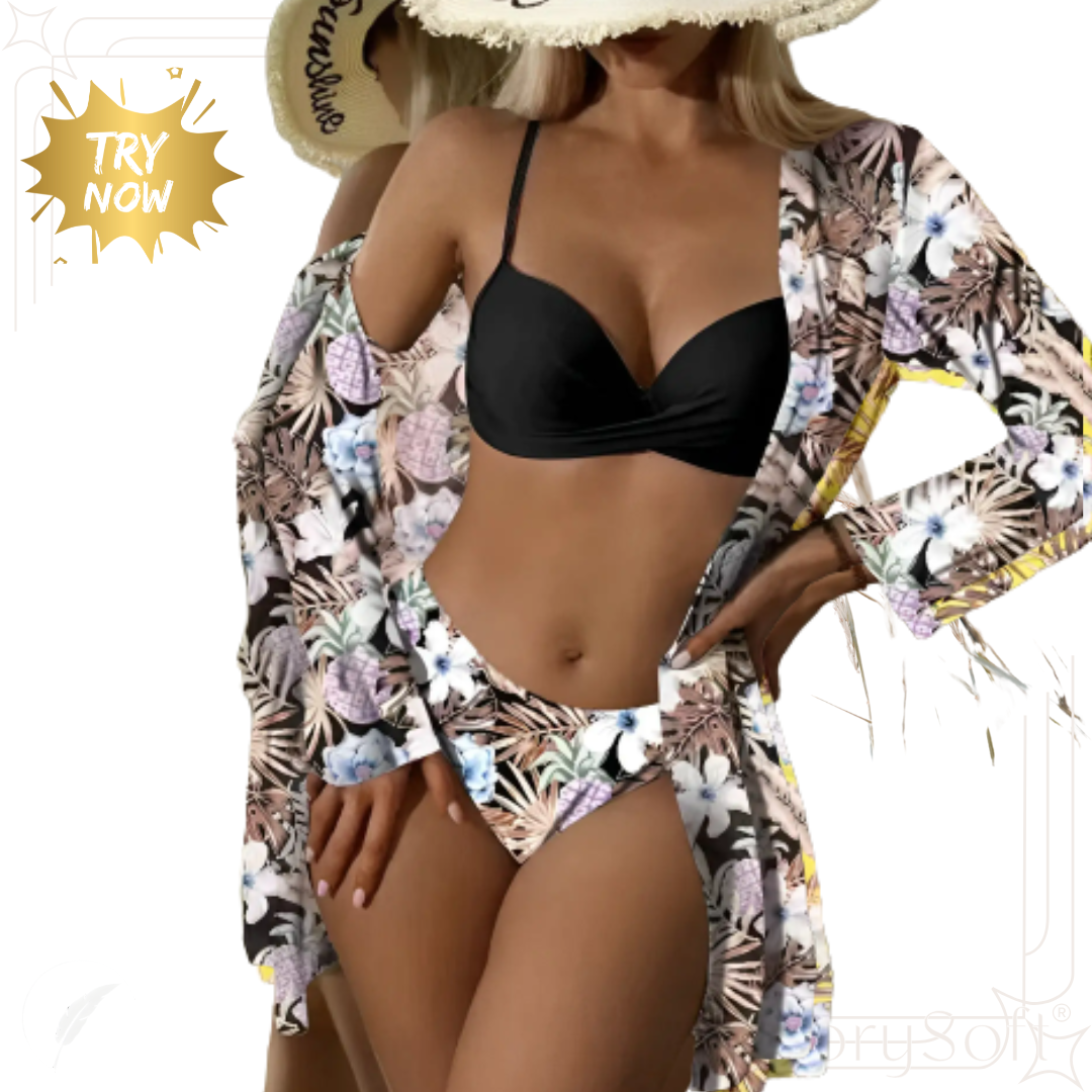 3 Piece Bikini Set with Matching Cover-Up Robe