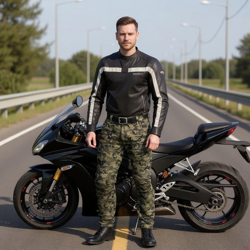 Camouflage Jeans with Racing Belt Protector - Motorcycle Riding - SensorySoft