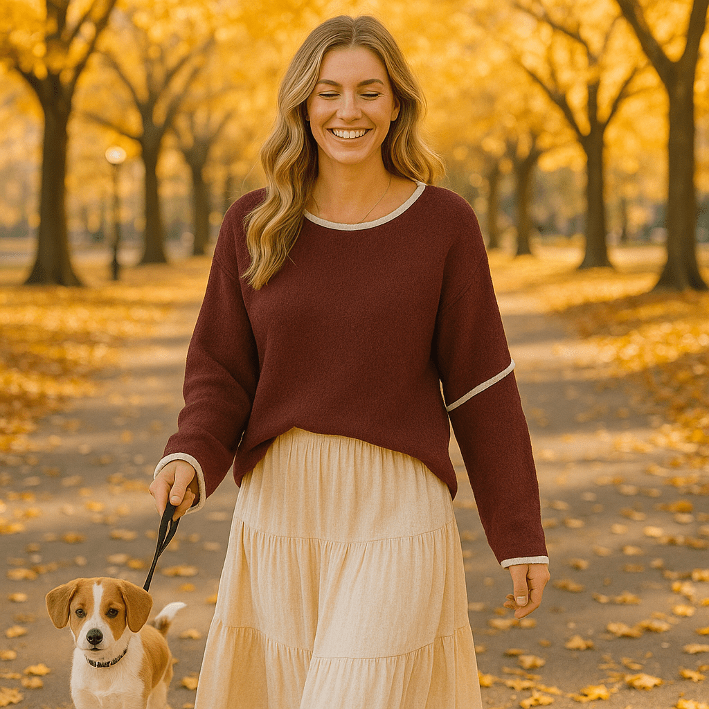 Casual Round Neck Long - sleeved Sweater Top in Solid Colors - SensorySoft