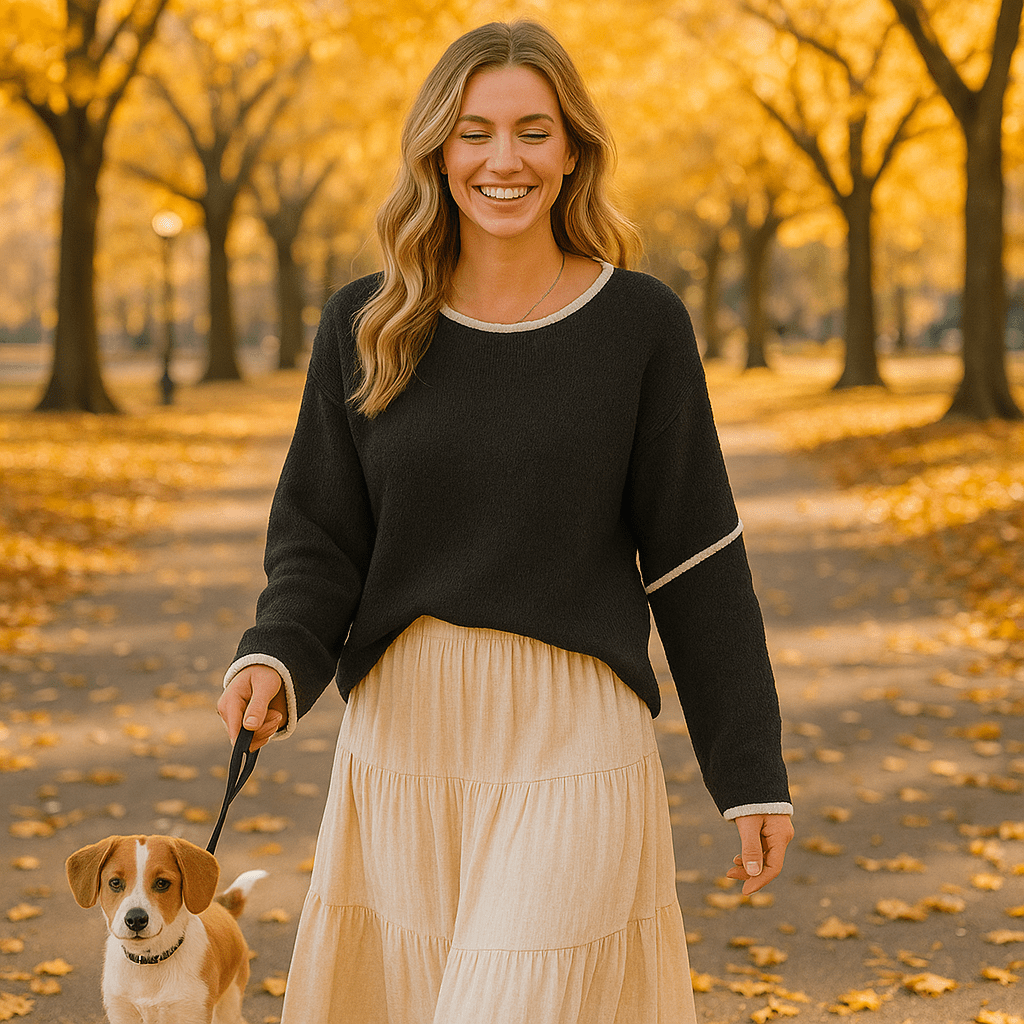Casual Round Neck Long - sleeved Sweater Top in Solid Colors - SensorySoft