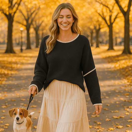 Casual Round Neck Long - sleeved Sweater Top in Solid Colors - SensorySoft