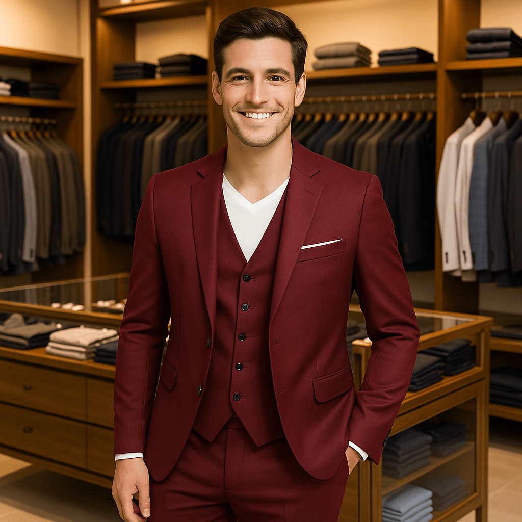 Casual Suit for Business and Wedding Attire in Rich Wine Red - SensorySoft