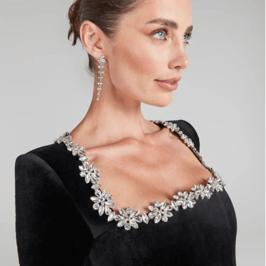 Chloe™ Maxikleid - Elegant Summer Long Sleeve Dress with Rhinestones - SensorySoftShop