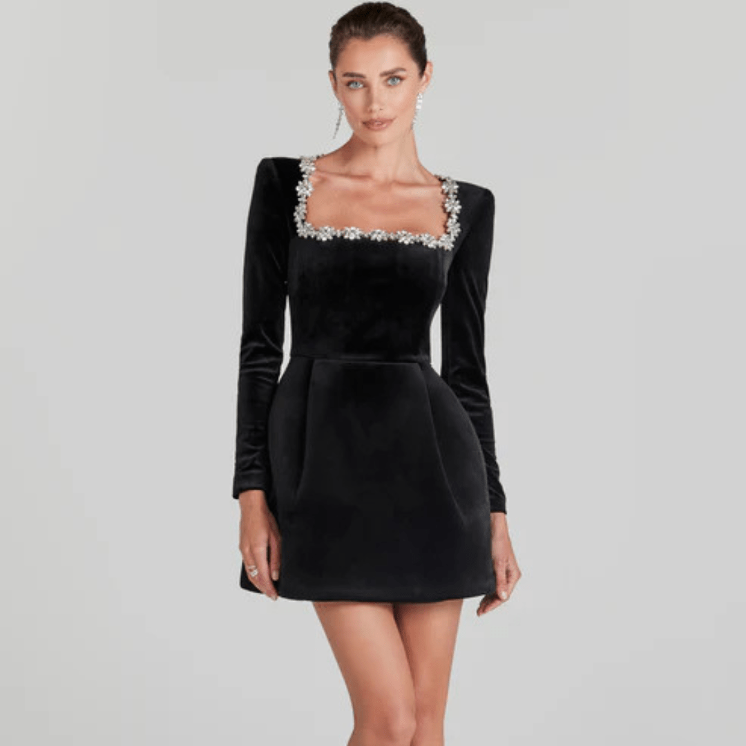 Chloe™ Maxikleid - Elegant Summer Long Sleeve Dress with Rhinestones - SensorySoftShop
