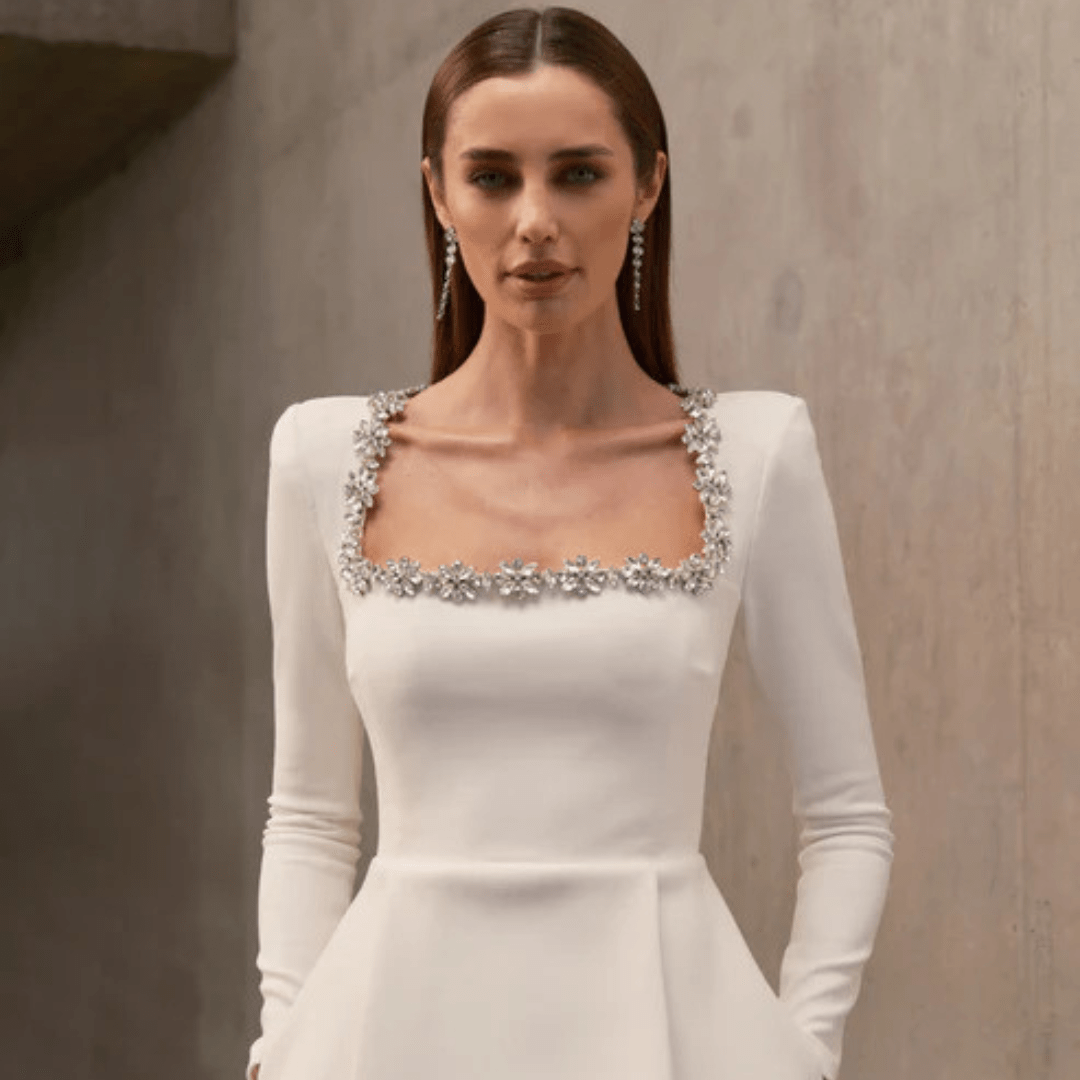 Chloe™ Maxikleid - Elegant Summer Long Sleeve Dress with Rhinestones - SensorySoftShop