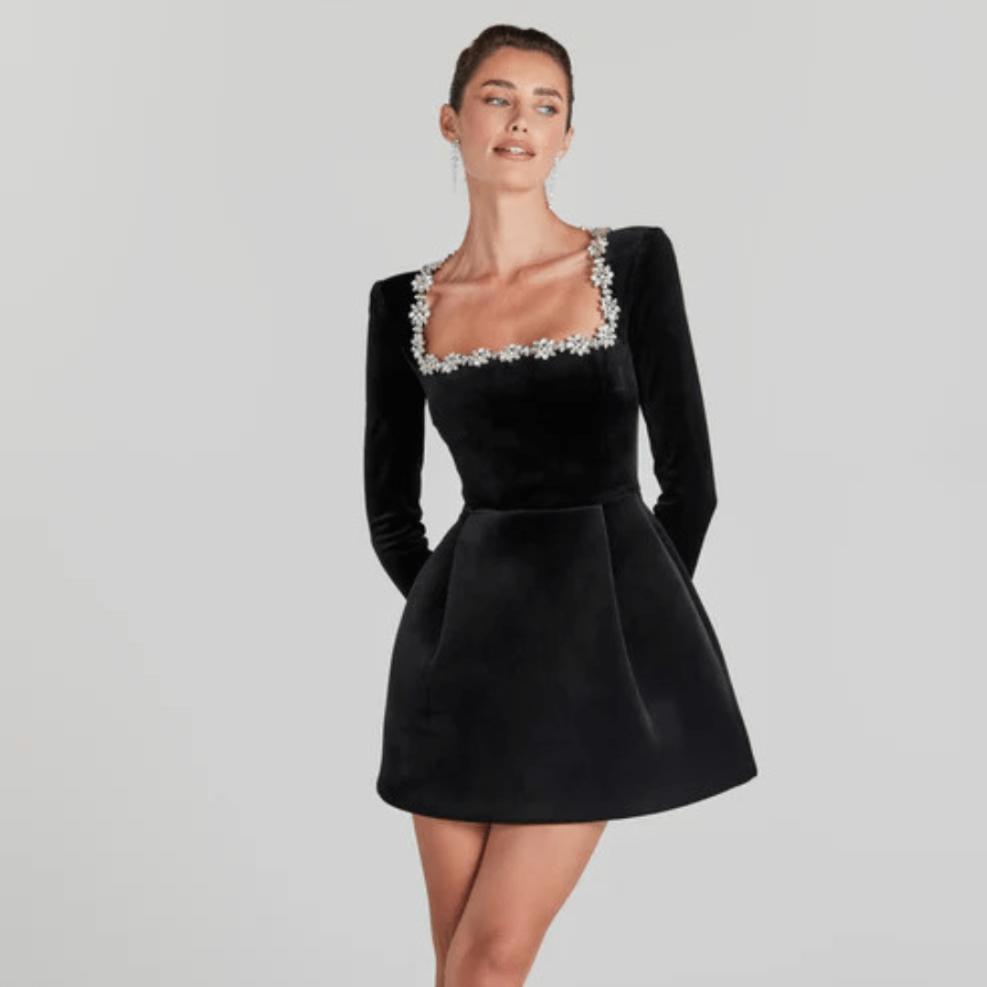 Chloe™ Maxikleid - Elegant Summer Long Sleeve Dress with Rhinestones - SensorySoftShop