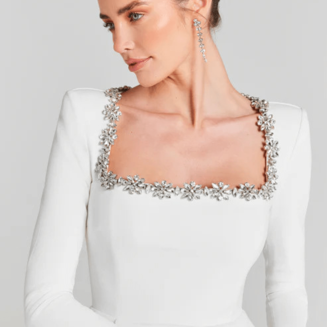 Chloe™ Maxikleid - Elegant Summer Long Sleeve Dress with Rhinestones - SensorySoftShop