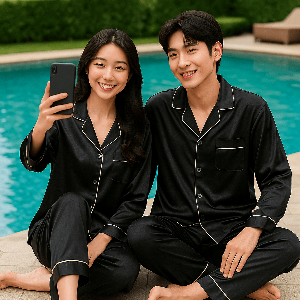Couples Luxury Silky Soft Pajamas Sets - Black - SensorySoftShop