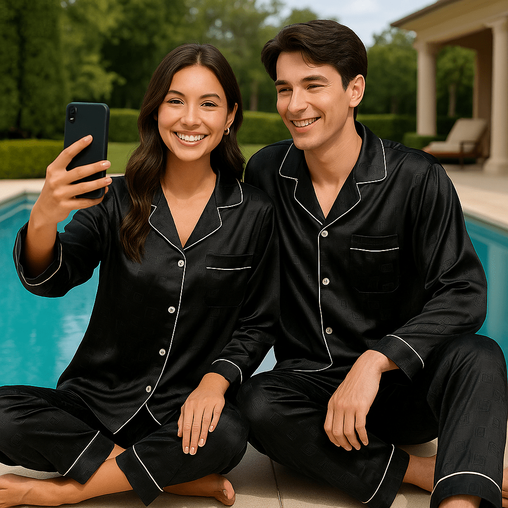 Couples Luxury Silky Soft Pajamas Sets - Black - SensorySoftShop