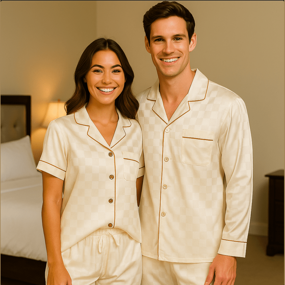 Couples Luxury Silky Soft Pajamas Sets - White - SensorySoftShop