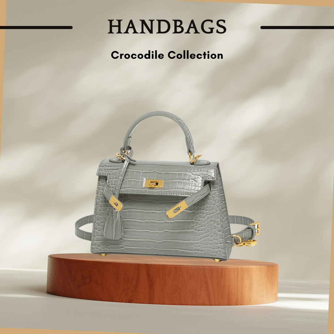 Crocodile Pattern Leather Handbags In Chic Gray - SensorySoft