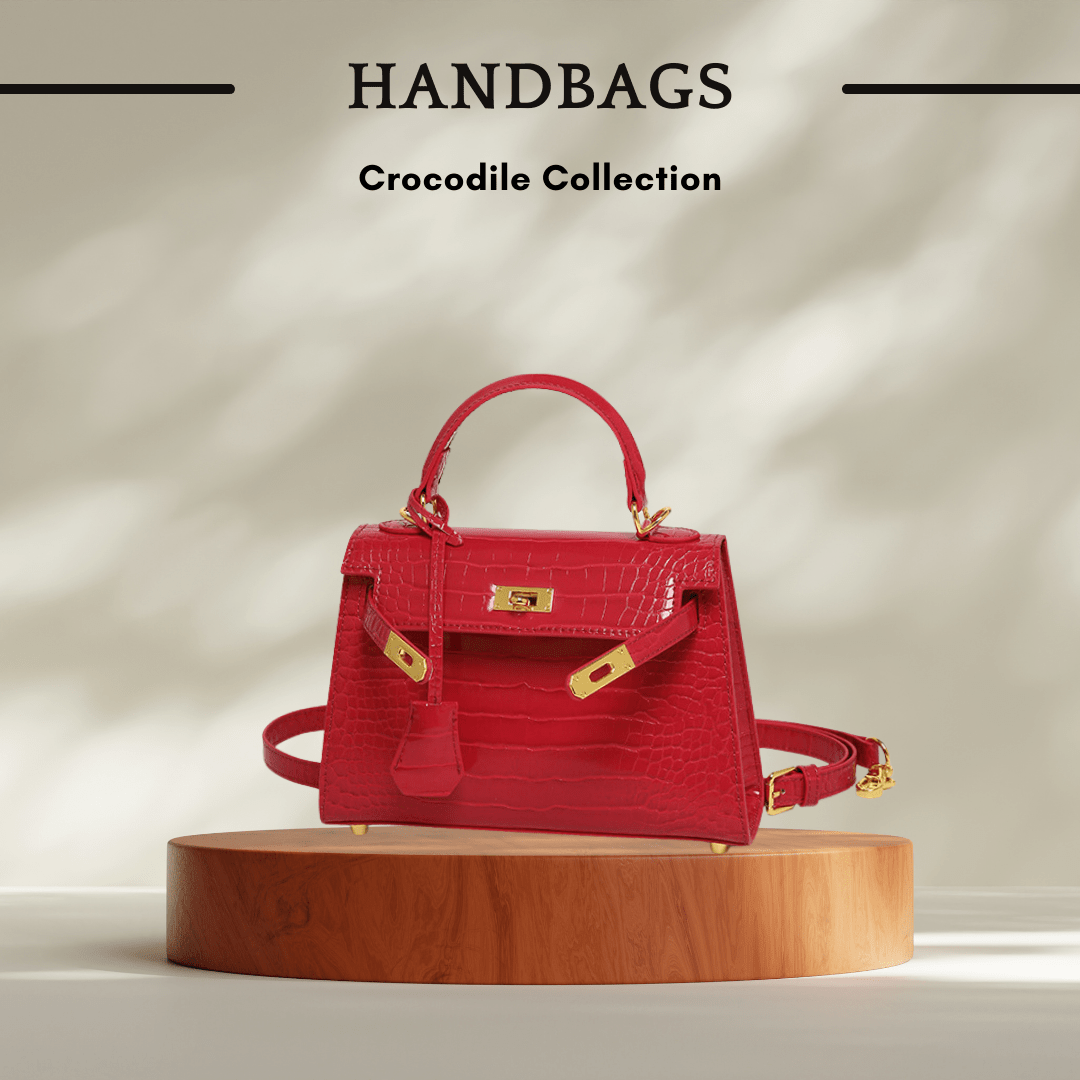 Crocodile Pattern Leather Handbags in Rose Red - SensorySoft