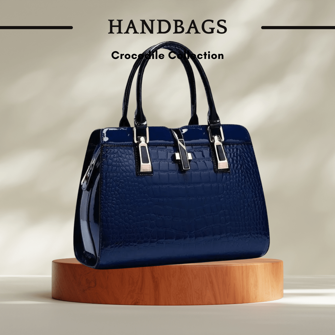 Crocodile Pattern Patent Leather Handbag in Royal Blue - SensorySoft