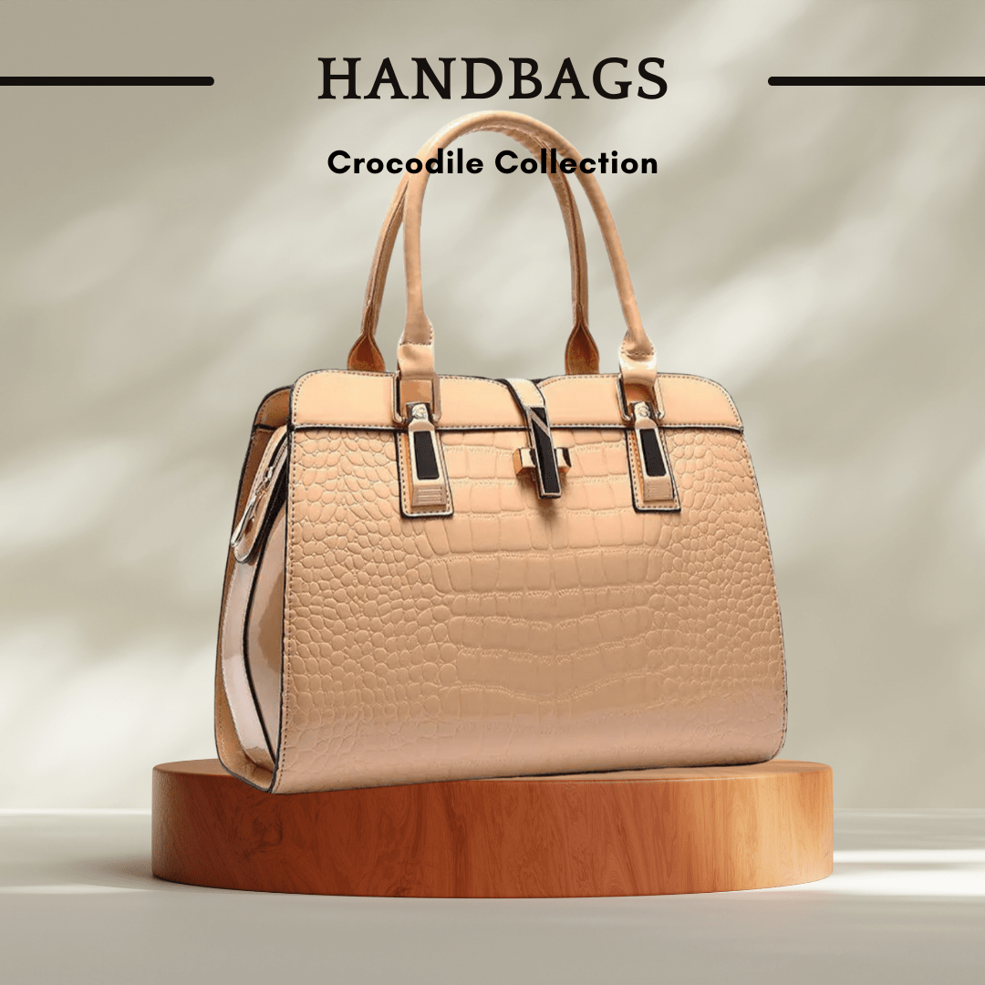 Crocodile Pattern Patent Leather Handbag in Softness of Beige - SensorySoft