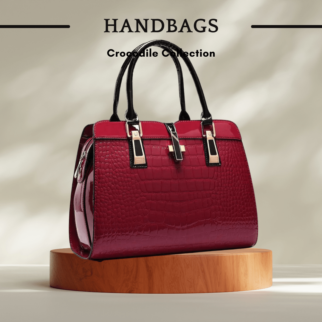 Crocodile Pattern Patent Leather Handbag in Wine Red - SensorySoft