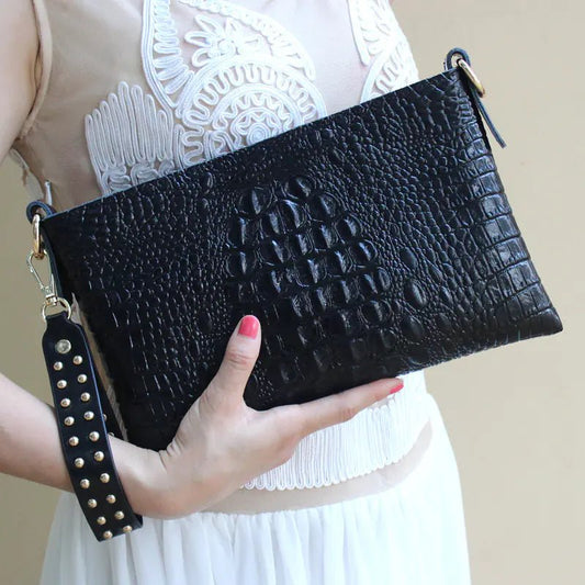 Crocodile Pattern Women's Leather Clutch Bag - SensorySoft