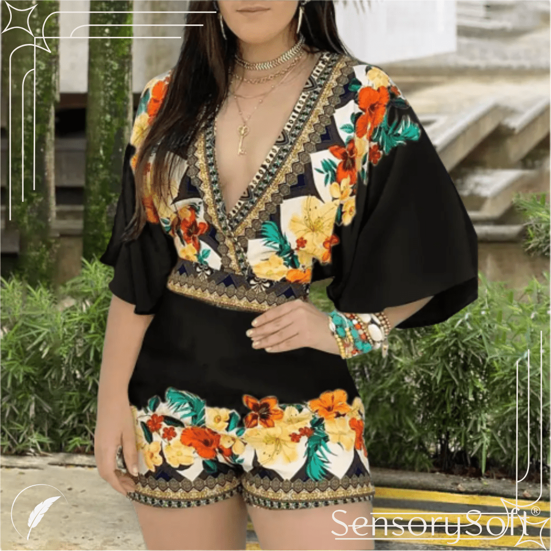 Deep V Neck Romper - 6 varying patterns - SensorySoft