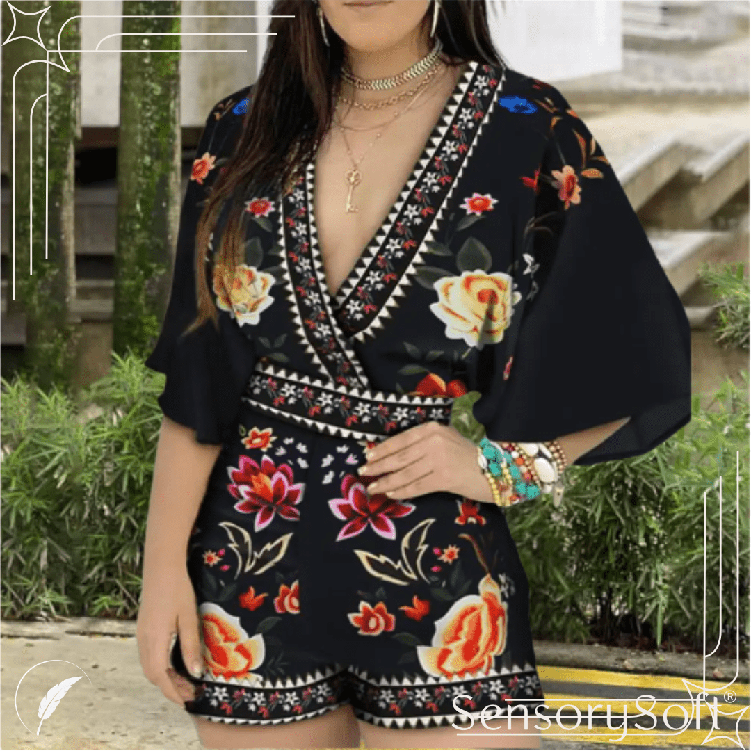 Deep V Neck Romper - 6 varying patterns - SensorySoft