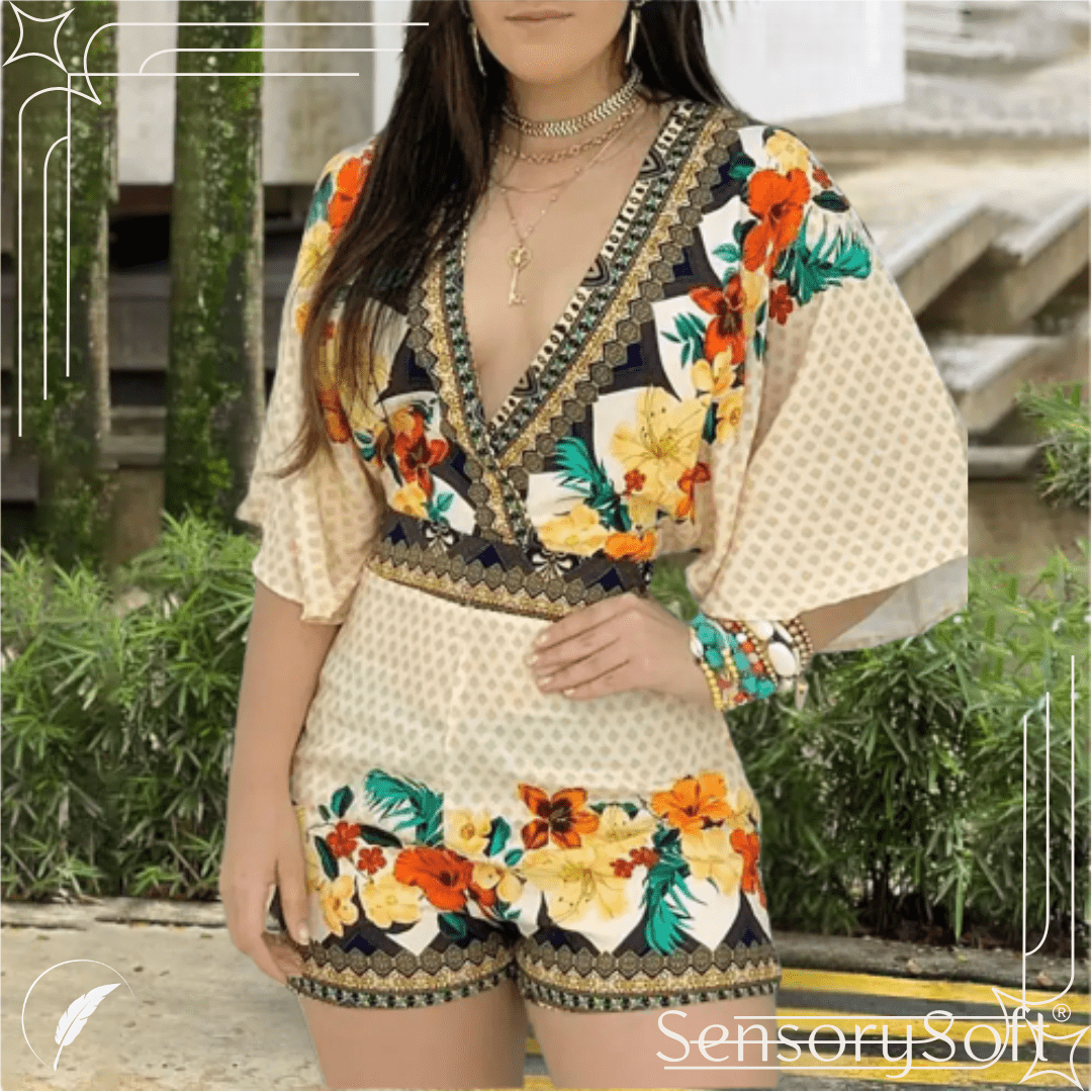 Deep V Neck Romper - 6 varying patterns - SensorySoft