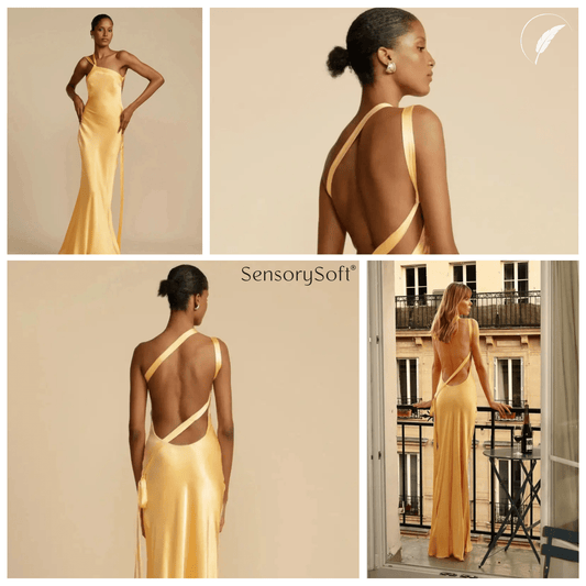 Diagonal Collar Satin Dress - SensorySoft