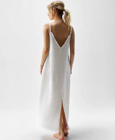 Double - Layer White Cotton Split Dress - SensorySoft