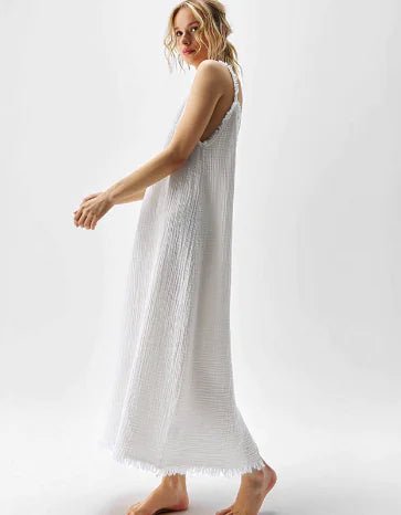 Double - Layer White Cotton Split Dress - SensorySoft