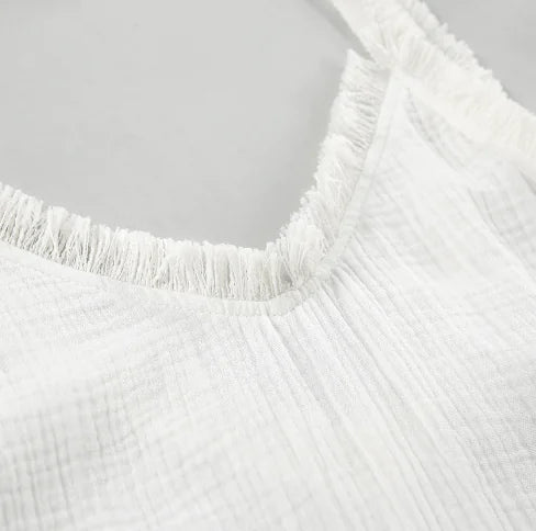 Double - Layer White Cotton Split Dress - SensorySoft