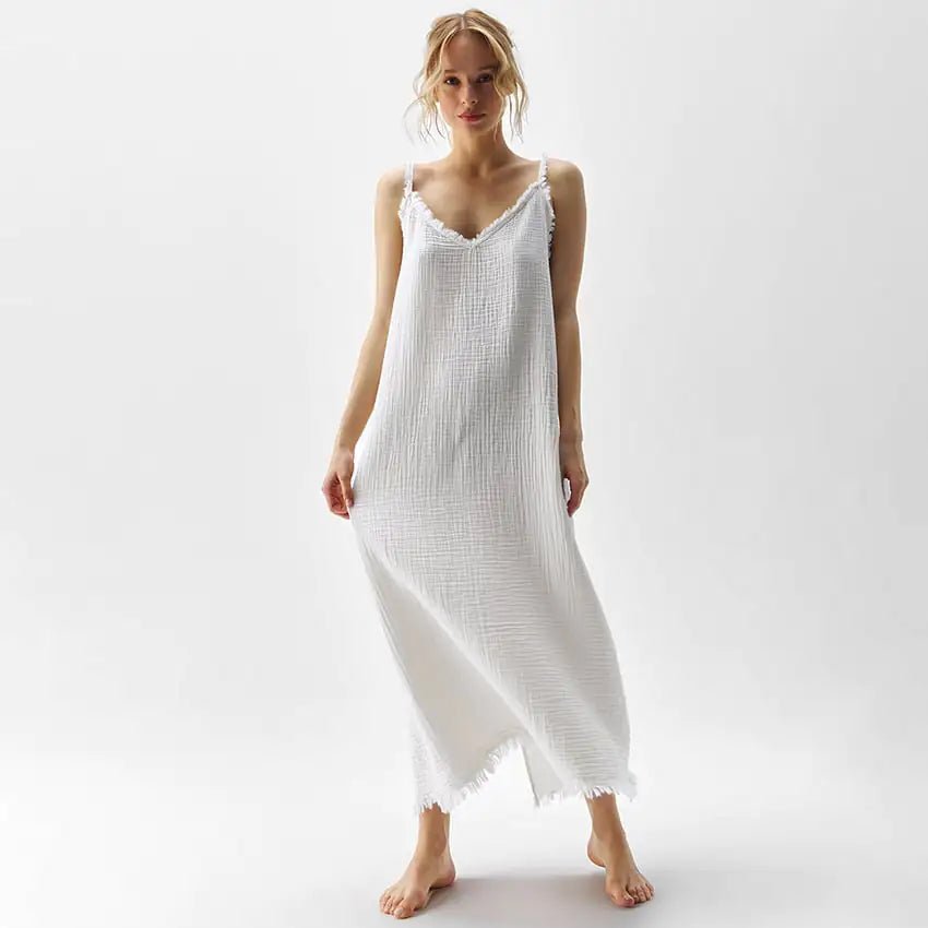 Double - Layer White Cotton Split Dress - SensorySoft
