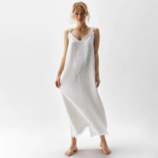 Double - Layer White Cotton Split Dress - SensorySoft