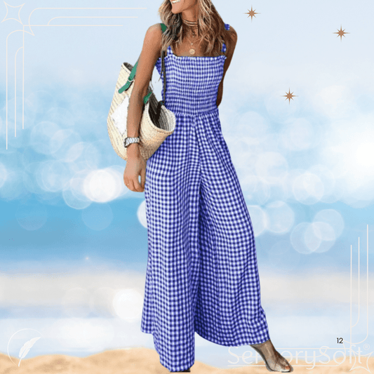 Elegant Stripe Print Wide Leg Romper - SensorySoft