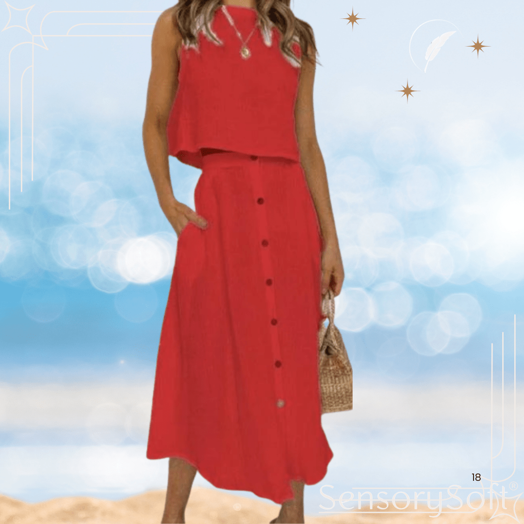 Elegant Two - Piece Vest and Long Skirt Set – Effortless Style and Comfort - SensorySoft